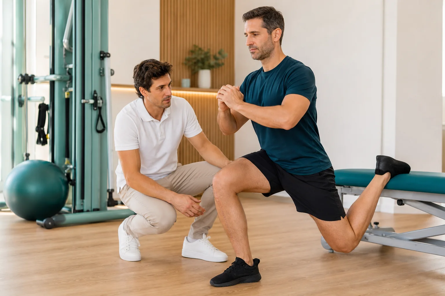 Escena conceptual de readaptación de rodilla después de cirugía